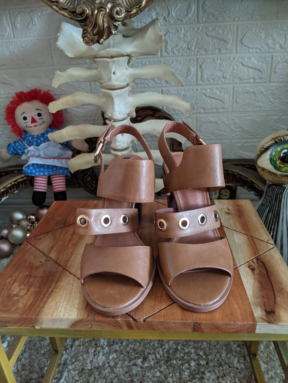 Le Chateau Brown  Sandals with Gold Eyelet Accents